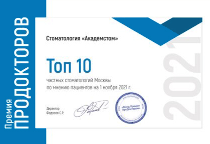 Премия Топ10 клиник Москвы ПроДокторов