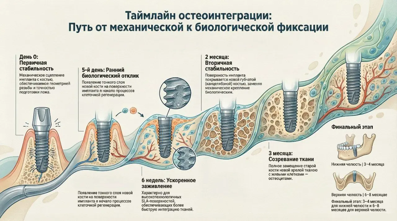 Схема - как проходит остеоинтеграция зубного импланта