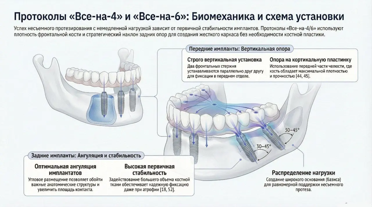 Схема установки имплантов по системам Все-на-4/6