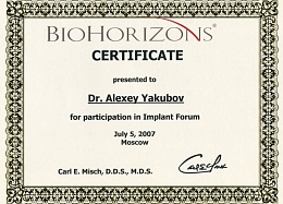 Certificate for participation in Implant Forum